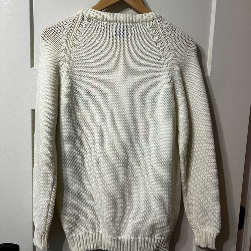 Kimlon Vintage Acrylic White Cardigan with Multicolor Floral Embroidery Sweater - Picture 4 of 4